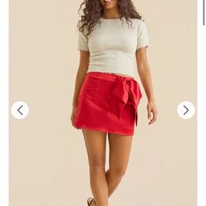 Altar'd State Red Satin Mini Skirt with Bow